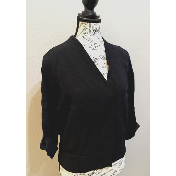 Helmut Lang Size SP Blaze Black Crepe Bomber Jacket Snap Front D Ring Sleeves - Picture 3 of 11